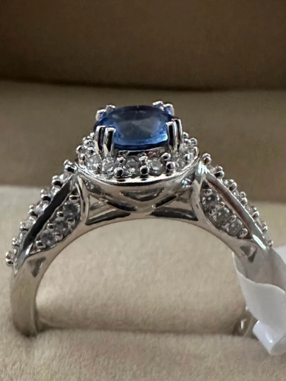 Sterling Silver Blue Moissanite Halo Ring - Size 7